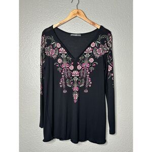 SIGNATURE COLLECTION WOMENS BLACK LONG SLEEVE V NECK TUNIC TOP XL 18